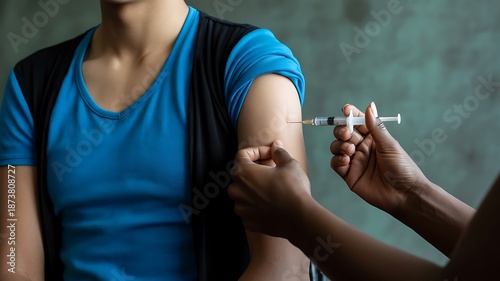 Young adult man receiving vaccine injection prevention healthcare