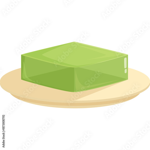 Green Jelly Square on a Plate