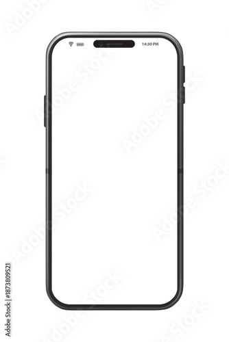 Modern smartphone mockup showing blank white screen for mobile app presentation, clean and professional design vector illustration isolated on transparent background