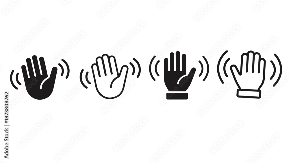 Fototapeta premium A set of hand icons waving in different styles and colors.