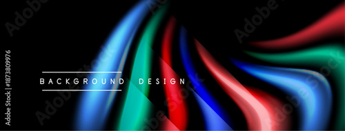 Abstract flowing ribbons, vibrant colors against black backdrop. Modern design element, dynamic curves create visual interest.