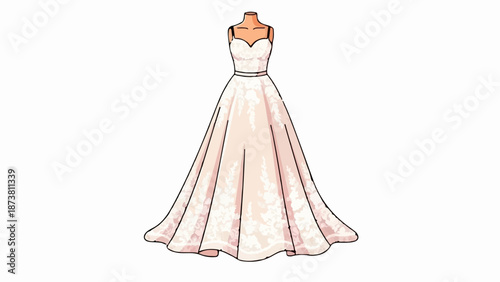 Elegant ivory ballgown with intricate floral lace overlay and spaghetti straps