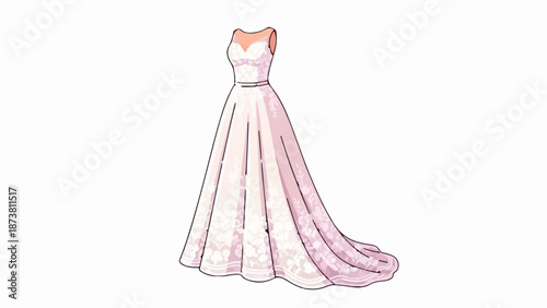 Elegant sleeveless floor-length wedding gown with floral lace overlay and train