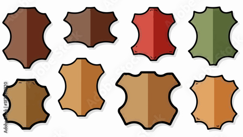 Collection of eight different colored leather swatches arranged in two rows