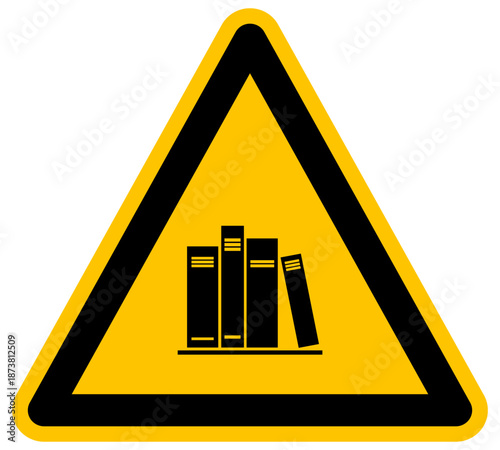 Señal de advertencia con libros concepto de educación biblioteca conocimiento aprendizaje estudio académico universidad y literatura para escuela y formación profesional icono vector