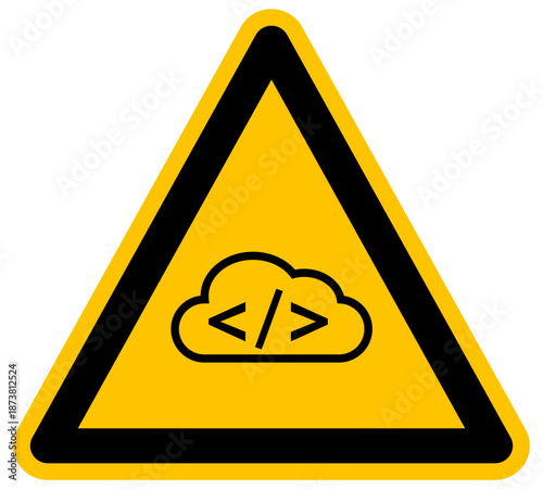 Señal de advertencia programación en la nube código fuente software desarrollo informático tecnología cloud computing internet de las cosas sistemas digitales y servidores icono vector