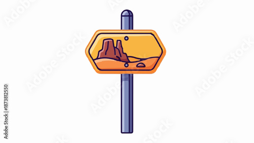 Desert signpost with rock formations
