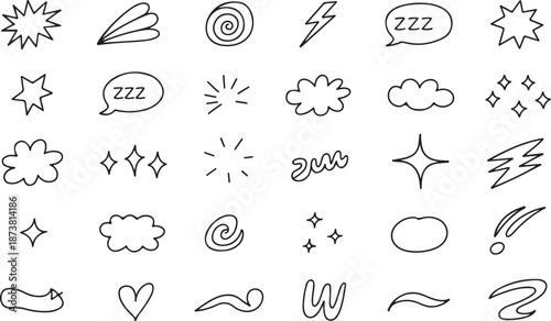 Hand Drawn Doodle Comic Elements and Decorative Shapes Set