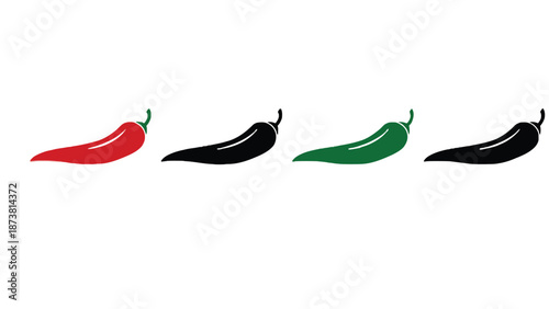 A vibrant illustration of chili peppers in different colors on a white background