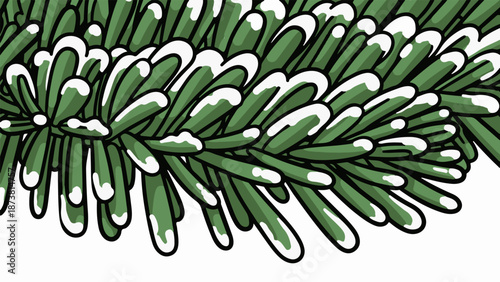 Close-up view of evergreen needles covered in pristine white snow