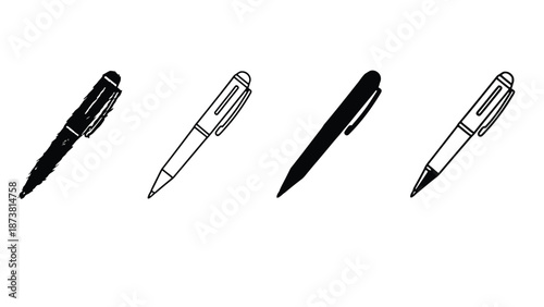 A set of colorful pens on a plain white background for writing
