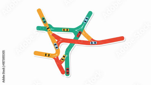 Colorful abstract road network with vehicles