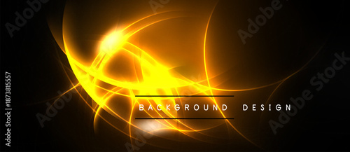 Bright golden lines radiate from central point. Dark background emphasizes glowing curves, creating dynamic visual effect. Design feels energetic, modern.