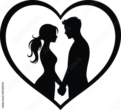 Romantic Couple Holding Hands Silhouette Vector ? Love Heart Outline for Valentine, Relationship, and Emotional Design Themes