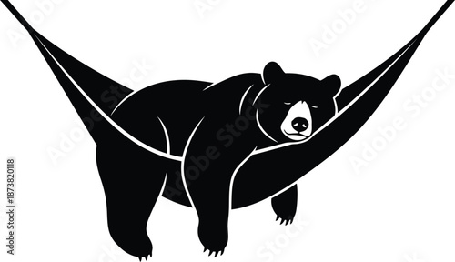 Relaxing Bear in Hammock - Black and White Vector Art