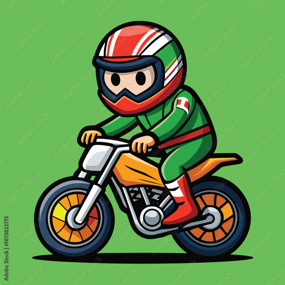 Obraz premium Man riding a red motorcycle wearing a helmet cartoon illustration