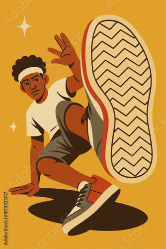 Skateboarder performing trick street style flat illustration