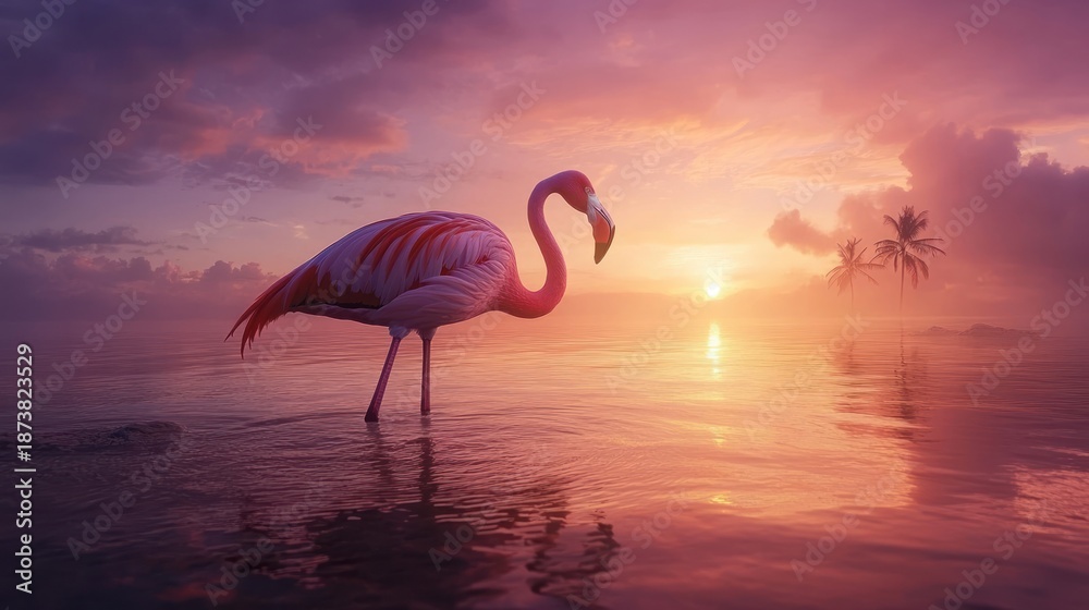 Fototapeta premium Majestic Flamingo at Sunrise