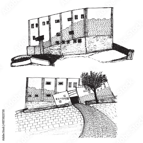 A sketch of a modern building with an intentionally tilted design.﻿