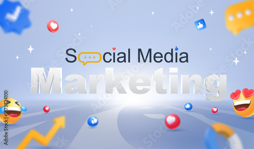 3d social media marketing typography with emoji concept illustration	