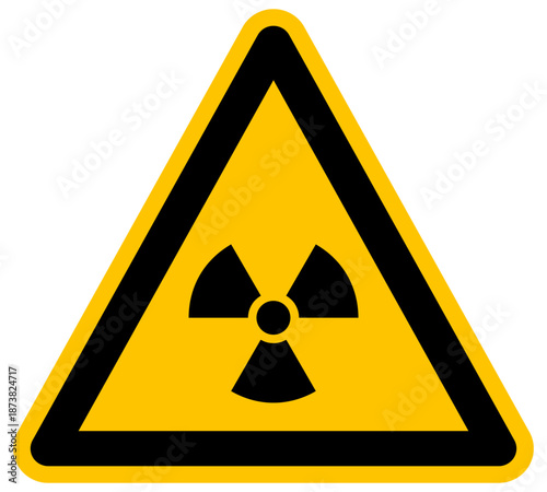 Señal de advertencia de radiactividad ilustración de vector fondo amarillo símbolo de peligro nuclear radiación tóxica zona de riesgo industrial y seguridad científica atómica riesgo
