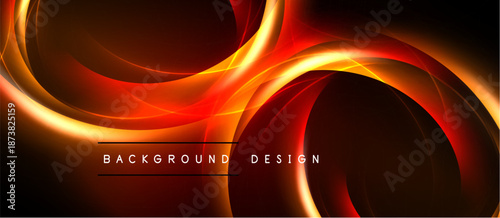 Dynamic abstract design. Flowing red, orange lines create energy, movement. Dark background emphasizes bright curves, shapes. Modern aesthetic.