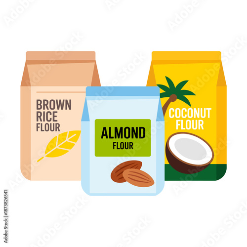 Three packages of alternative gluten free flours illustration