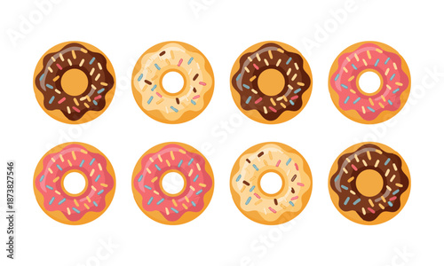 Sweet Donut Illustration Set Flat Cartoon Style vector illustration, easily editable.