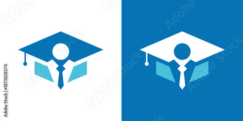 Dual meaning logo combining a graduation cap and human figure, symbolizing education, achievement, learning growth, and personal or academic success.