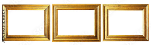 three golden picture frames on white background