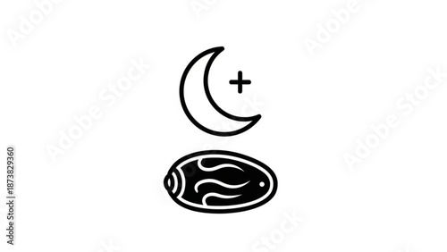 Crescent Moon with Cross and Coffee Cup Illustration on White Background