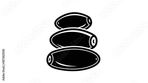 Three Black Sushi Rolls Stacked on White Background, Japanese Cuisine, Simple Illustration