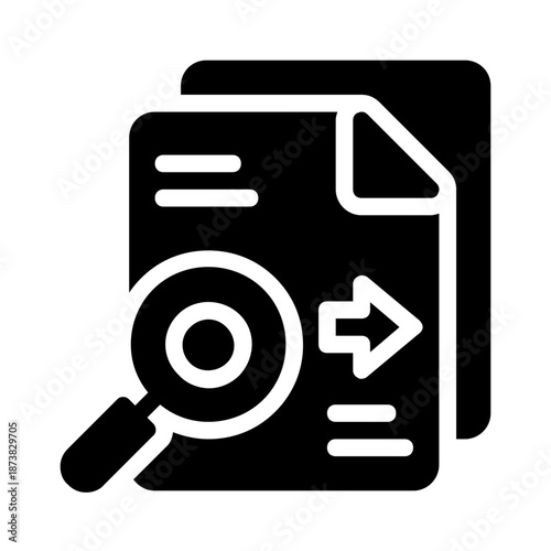 Magnifying file glass highlighting data with an arrow on a document, ideal for indicating research, analysis, investigation, and examination concepts.
