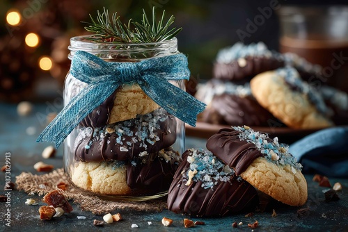 Jar of Chocolate Dipped Holiday Cookies