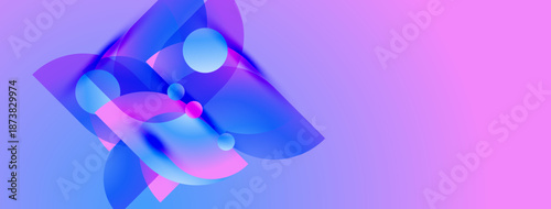 Abstract shapes, vibrant blues, pinks blend. Gradient background creates modern visual impact. Smooth curves suggest fluidity, energy.