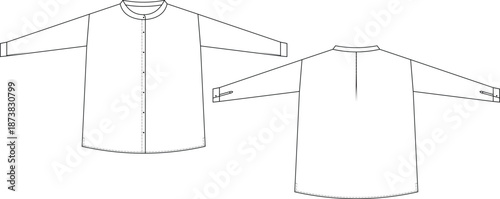 Button Down Top with Mandarin Collar and Back Pleat front and back view