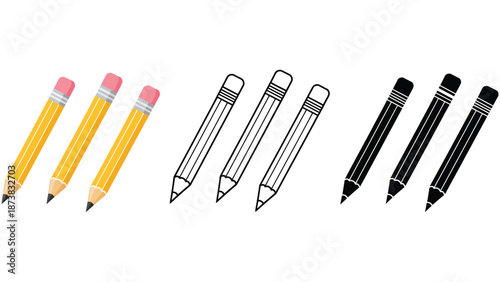 A colorful illustration of pencils in different styles and colors