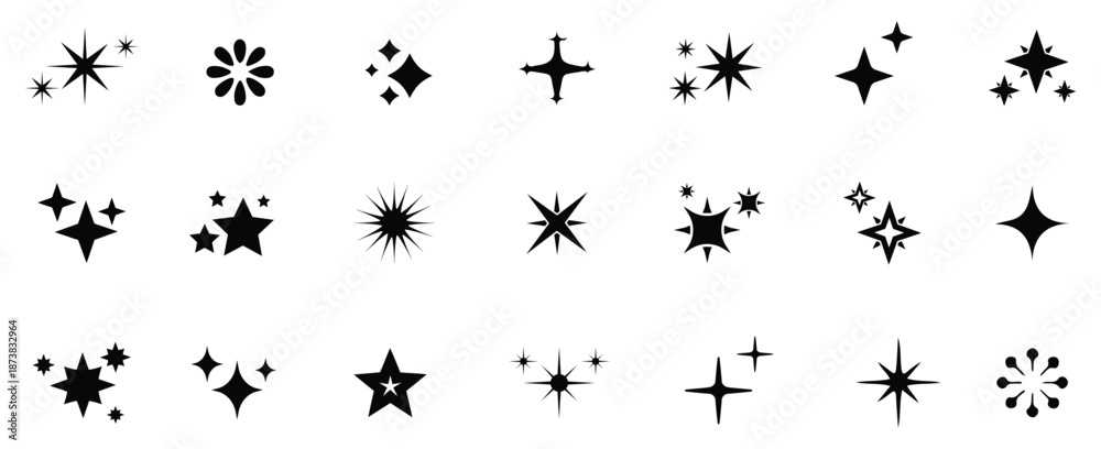 Fototapeta premium Sparkle Icons set. Twinkle stars collection. Shine star icons. Effect shine, glitter, twinkling and clean. Star shine sparkle icon.