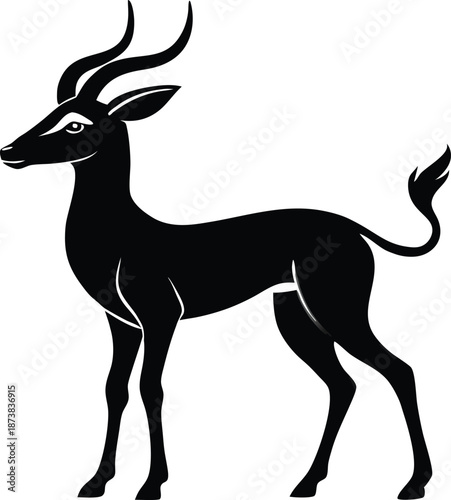 Black Silhouette Gazelle Antelope Isolated on White Background Wild Animal Vector