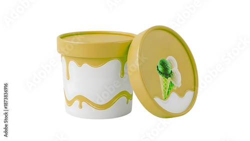 Ice Cream Tub with Lid Isolated on Transparent Background