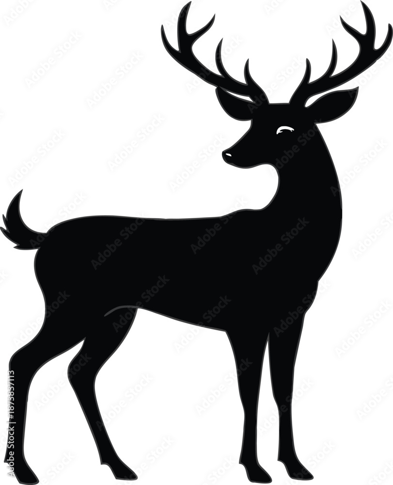 Naklejka premium Elegant Black Deer Silhouette Isolated on White Background with Antlers
