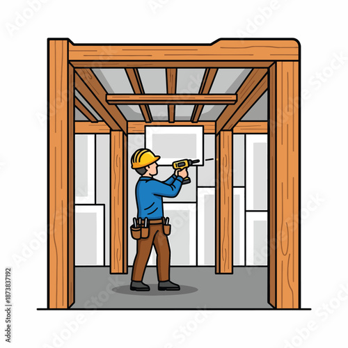 Construction worker with drill