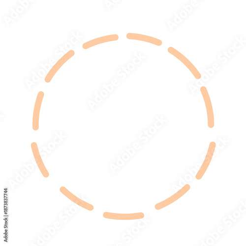 A simple, minimalist, dashed circle icon in a soft peachy orange hue on a white background, perfect for graphic design and web elements