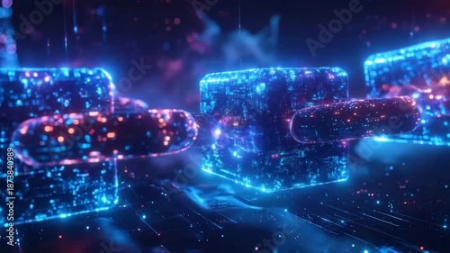 Futuristic Blockchain Technology: Digital Cubes and Connections.