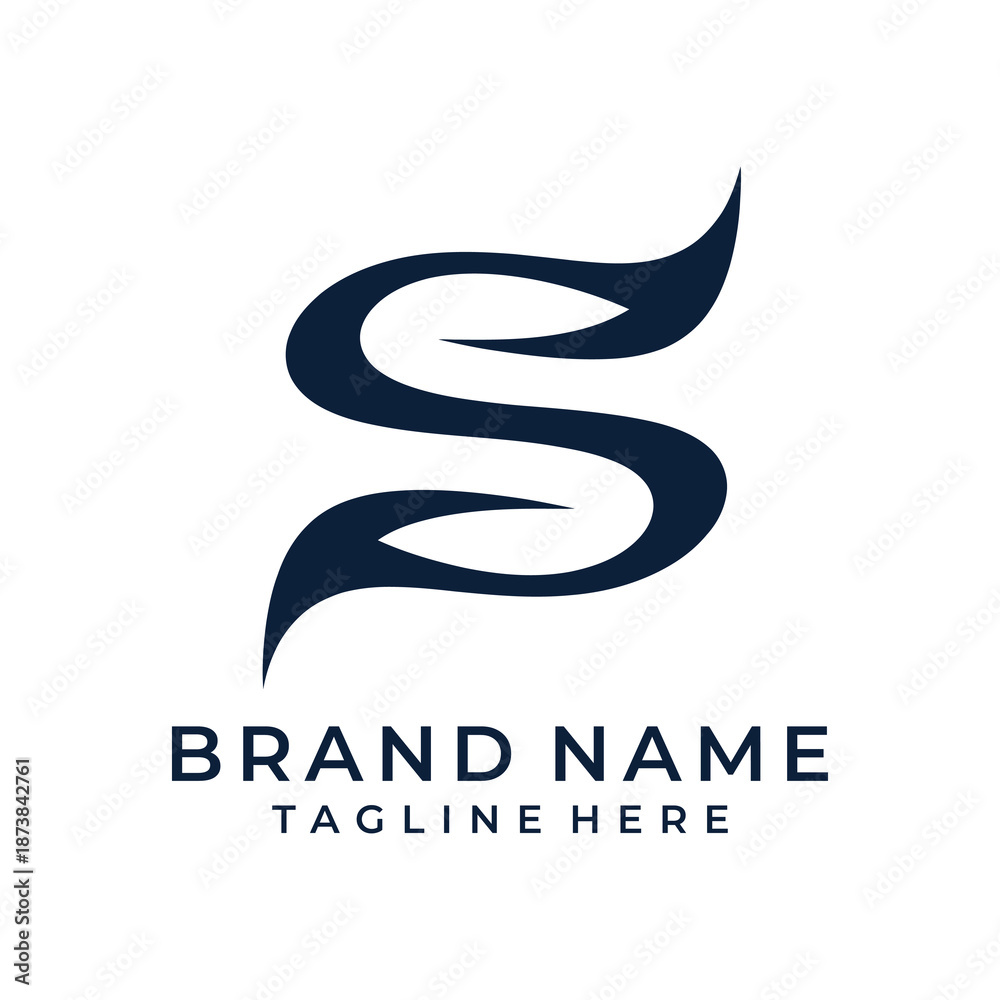 Fototapeta premium Modern stylized letter S logo design template with elegant flowing lines and placeholder text for brand name and tagline.