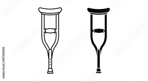 Black and white illustration of two crutches with different designs on a plain white background.