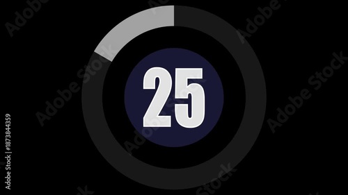 Countdown timer with circle indicator for 30 seconds .Circle countdown timer 30 seconds animation from 30 to 0 seconds, 30 seconds circular timer countdown animated with alpha channel. 4K.