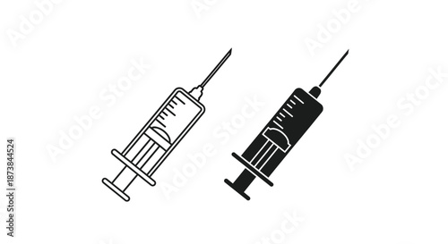 Line art illustration of two syringes in black and white on a plain background.