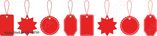 Red ribbon set isolated on background. Discount badges, price tags and sale label collection eps