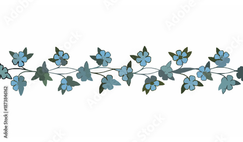 Minimal forget-me-not floral seamless border vector with clean line style